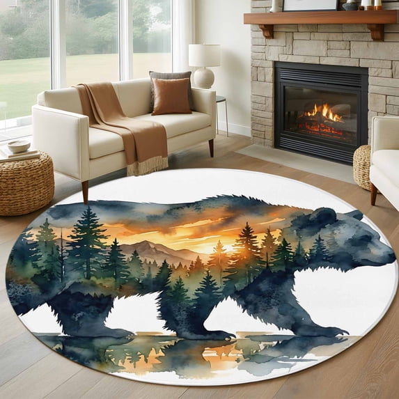 Bear Ruf Brown Bear 7FT Round Area Rugs for Living Room Vintage Misty Green ...