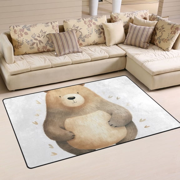 Brown Bear Area Rug Washable Floor Carpet Mat 60 x 39 inch for Bedroom Living Room Kids Room Home Decor