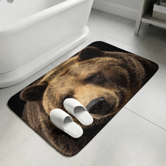 Brown Bear Bathroom Rugs Non Slip Washable Bath Mat Absorbent Low Pile Front Door Mat Powerful Animal Wildlife Farmhouse. Indoor Doormat for Kitchen Entryway Shower Decor Accessories 19.7"x31.5"
