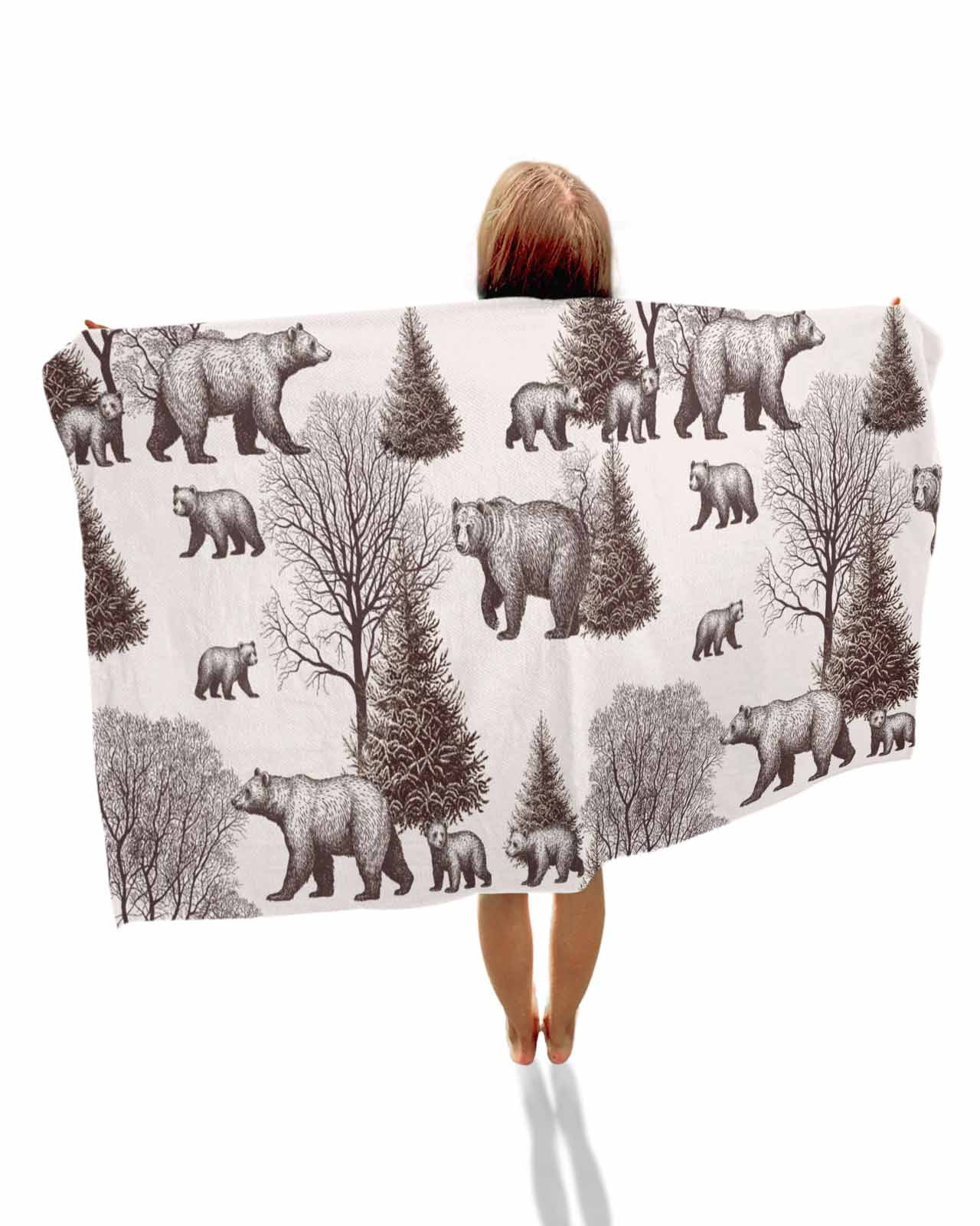 Brown Bear Beach Towels Oversized Super Absorbent, Hunting Bear Forest Wildlife Animals Vintage Lightweight Bath Towel Quick Dry Sets For Bathroom/Pool/Rv Camping/Beach Play/Gym Room/Picnic 31"x62"