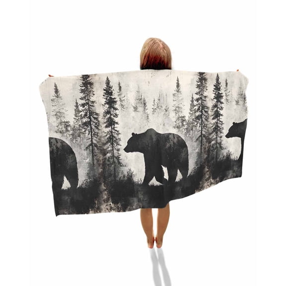 Brown Bear Beach Towels Oversized Super Absorbent, Retro Forest Nature Tree Silhouette Mountain Lightweight Bath Towel Quick Dry Sets For Bathroom/Pool/Rv Camping/Beach Play/Gym Room/Picnic 30"x60"