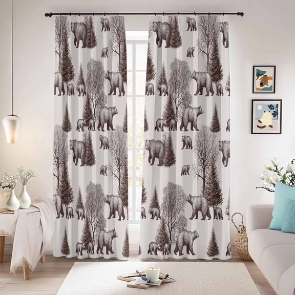 Brown Bear Blackout Curtains for Bedroom/Living Room, Pinch Pleated Black Out Curtains, Hunting Bear Forest Wildlife Animals Vintage Room Darkening Window Drapes with Hooks 2 Panels, 39"x70"