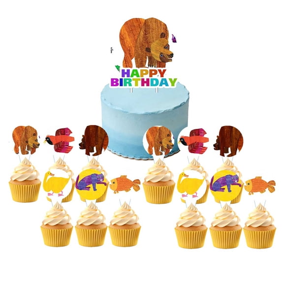 Brown Bear Brown Bear What Do You See Cake Topper Cupcake Set Themed Birthday Party Supplies Decoration Decor Kit