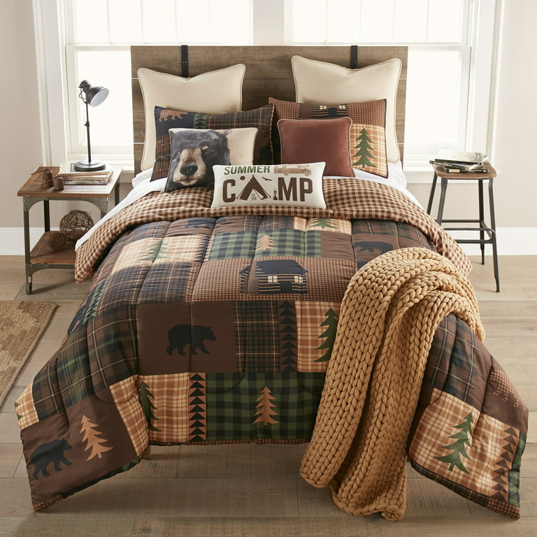 Brown Bear Cabin 3 PC King Comforter Set by Donna Sharp- Lodge Polyester  Quilt Set with King Quilt and Two King Pillowcases 