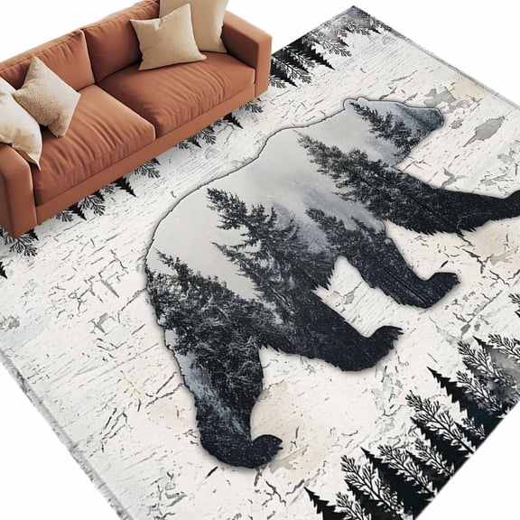 Brown Bear Cabin Area Rug 8x10 Washable Rug Non Slip Vintage Pine Tree Grey Farmhouse Large Area Rug Soft Stainresistant Indoor Floor Carpet for Living Room Bedroom Home Office Dining Room Nursery