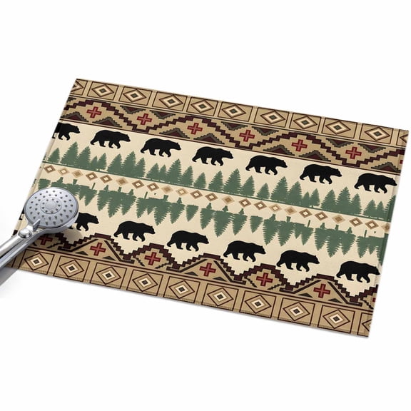 Brown Bear Cabin Entryway Rug 2x3ft Washable Non Slip Bathroom Rug Indoor Floor Front Door Mat Vintage Boho Trees Farmhouse Rustic Rectangle Area Rugs Carpet for Kitchen Office Dining Room Home