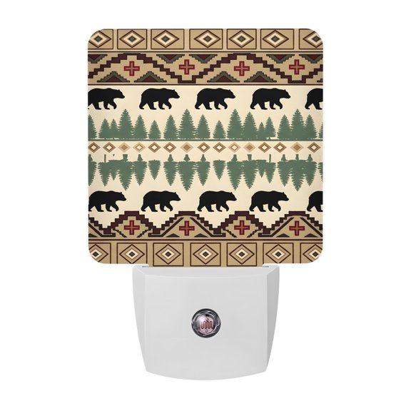 Brown Bear Cabin Night Lights Plug Into Wall, LED Dusk to Dawn Sensor Night Light, Vintage Boho Trees Farmhouse Rustic Nightlight for Bedroom Bathroom Living Room Hallway Home Wall Decor