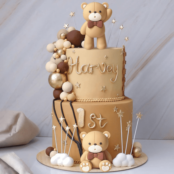 Brown Bear Cake Topper Set - Adorable Interactive Design for Birthday & Themed Party Decorations