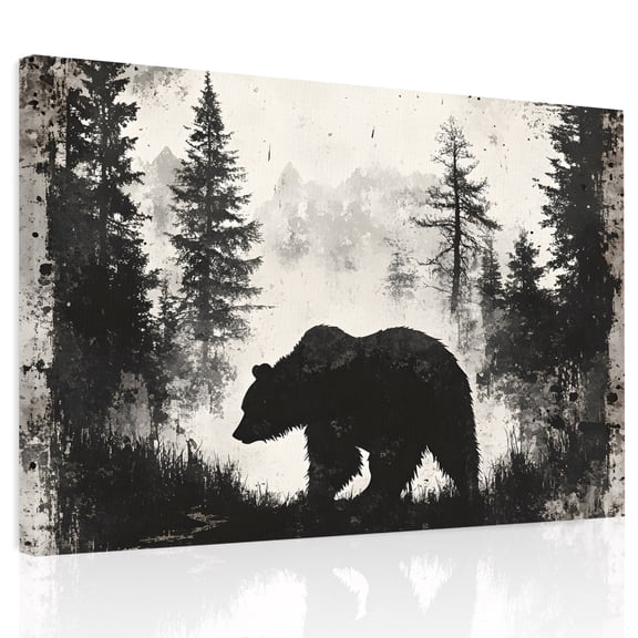 Brown Bear Canvas Print Wall Art, Black Bear Forest Animal Modern Art Retro Wall Decor Modern Artwork Paintings Pictures for Living Room Framed and Stretched Ready to Hang, 20" x 24"
