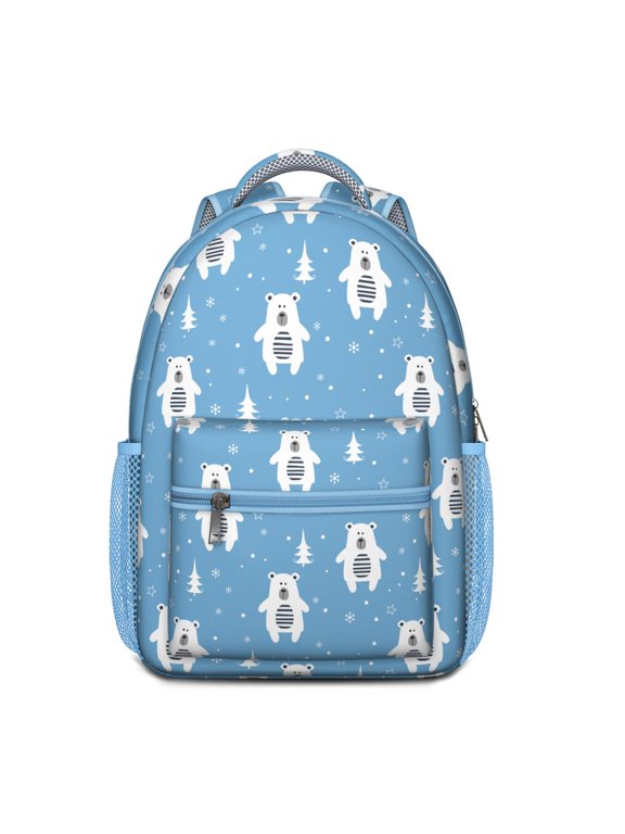 Brown Bear Cartoon Print Backpack – Cute Polar Bear Wild Forest Winter Hunting Pattern for Everyday School Use