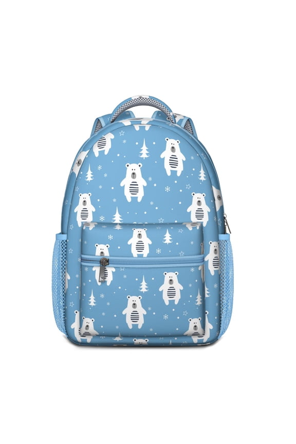 Brown Bear Cartoon Print Backpack – Cute Polar Bear Wild Forest Winter Hunting Pattern for Everyday School Use