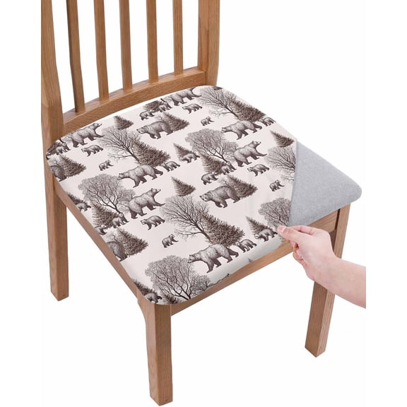 Brown Bear Chair Seat Covers for Dining Room Stretch Chair Seat Covers Set of 2, Hunting Bear Forest Wildlife Animals Vintage Chair Seat Protector Cushion Slipcovers for Kitchen Restaurant Office