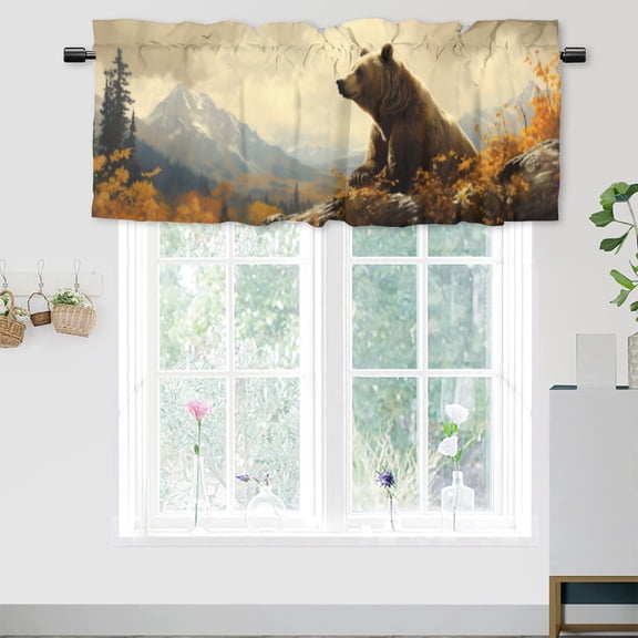 Brown Bear Curtains Valances for Home Decor Funny Animal Fall Forest and Maple Tree Window Valance for Bedroom Bathroom Living Room Dining Room Valances Set 54 by 18 in, 1 Panel