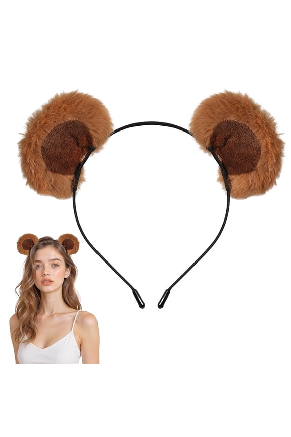 Brown Bear Ears Headband Cute Movable Bear Ears Hairband Plush Animal Ears Headbands Soft Costume Hair Accessories for Party Cosplay Makeup Washing Face Dress Up