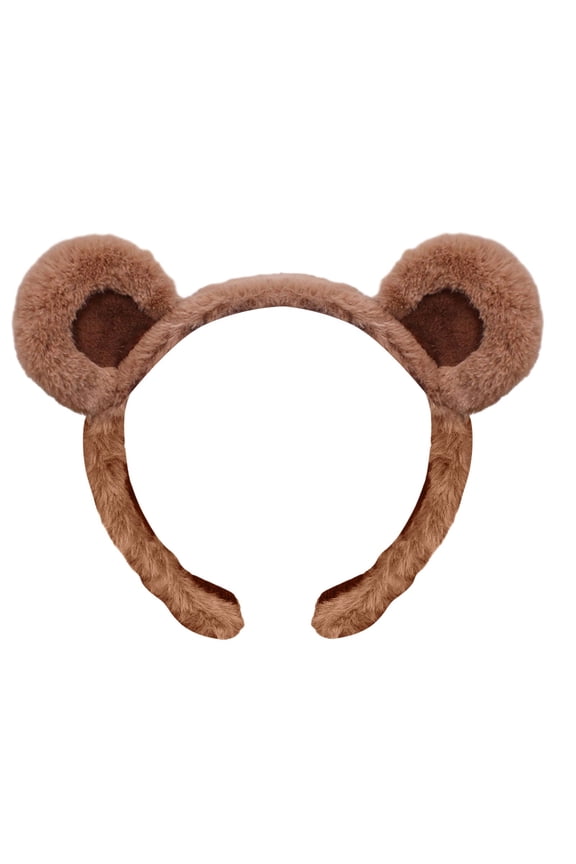 Brown Bear Ears Headband Furry Bunny Bow Hair Earwear For Girls Women Party, 8.66x6.3 inch, Brown