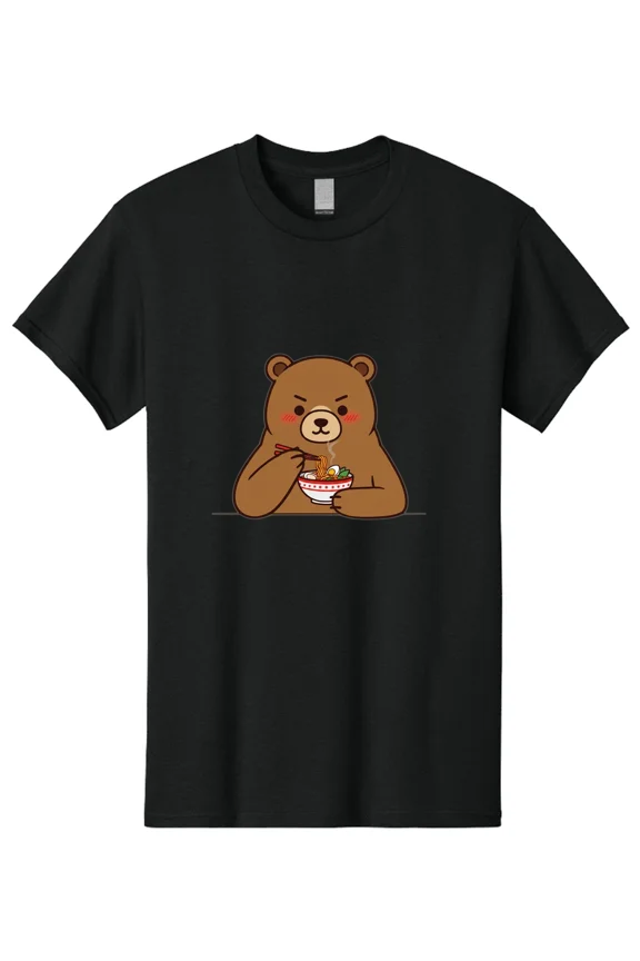 Brown-Bear-Eating-Ramen Mens Graphic Tee, 100% Cotton, Casual Summer Wear