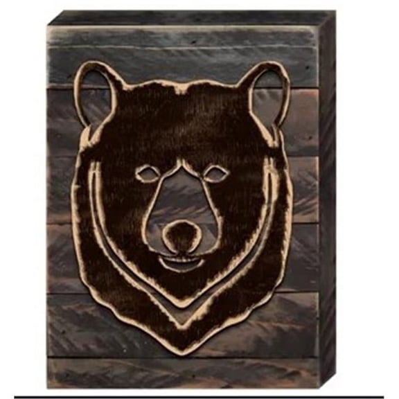 Brown Bear Face Silhouette Art on Board Wall Decor