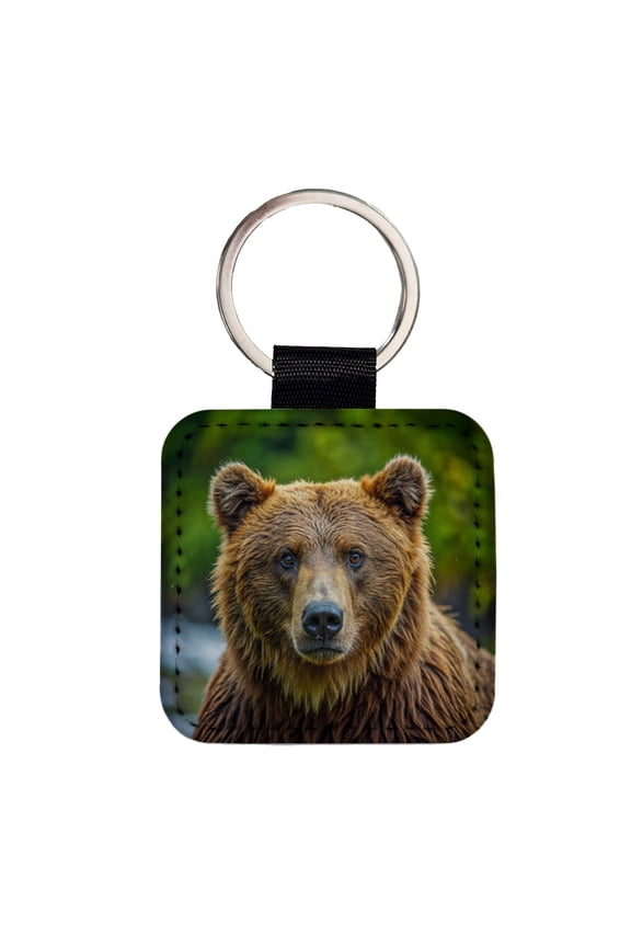 Brown Bear Faux Leather Square Keychain