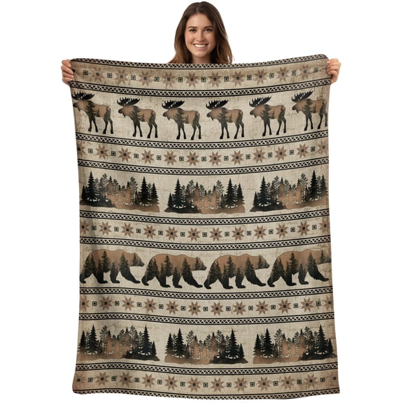 Brown Bear Forest Blanket Soft Cozy Warm Throw Blanket for Couch, Plush Fuzzy Flannel Blankets for Sofa, Cabin Farmhouse Pine Trees Vintage Bed Blankets Lightweight Gifts for Women, 30"x40"