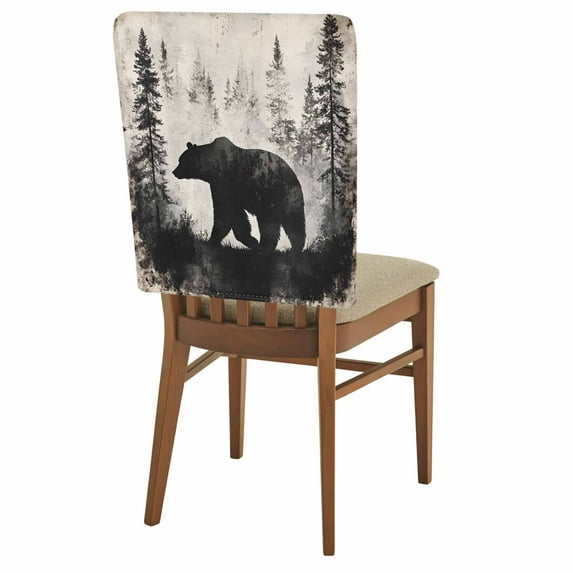 Brown Bear Forest Silhouette Chair Back Covers Set of 6, Vintage Animal Trees Stretch Dining Chair Back Slipcovers Removable Seat Cover for Kitchen Restaurant Hotel Cafe