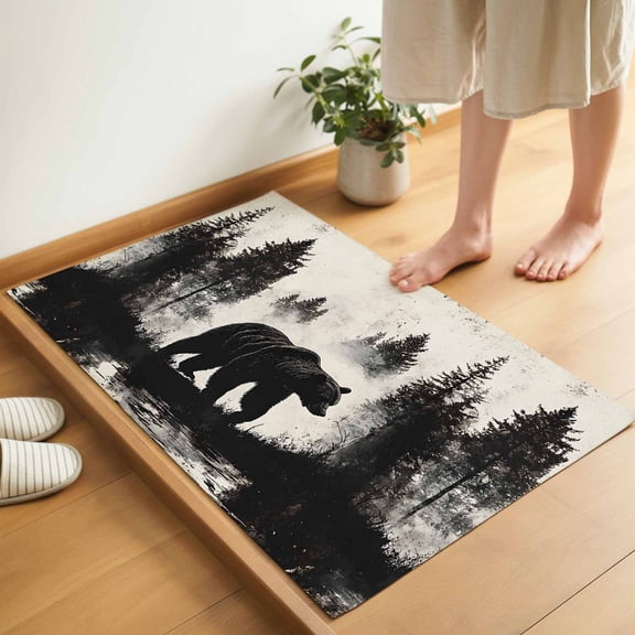 Brown Bear Forest Silhouette Door Mat 16x24 Inch Vintage Animal Tree Entryway Rug with Non-Slip Rubber, Inside Floor Mats Front Door Rug for Living Room Bathroom Bedroom Home Office