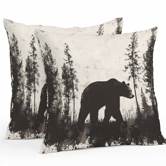 Brown Bear Forest Silhouette Outdoor Pillow Covers Pack of 2 Retro Animal Tree Waterproof Throw Pillow Covers Decorative Cushion Cases for Patio Garden Tent Balcony Couch 16x16 inch