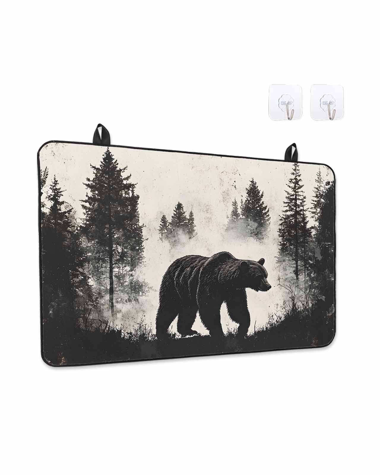 Brown Bear Forest Silhouette Stove Top Covers for Electric Stove, 28'x20'' Vintage Animal Tree Glass Ceramic Stove Cover Foldable Rubber Mat Heat Resistant Cooktop Protector for Kitchen