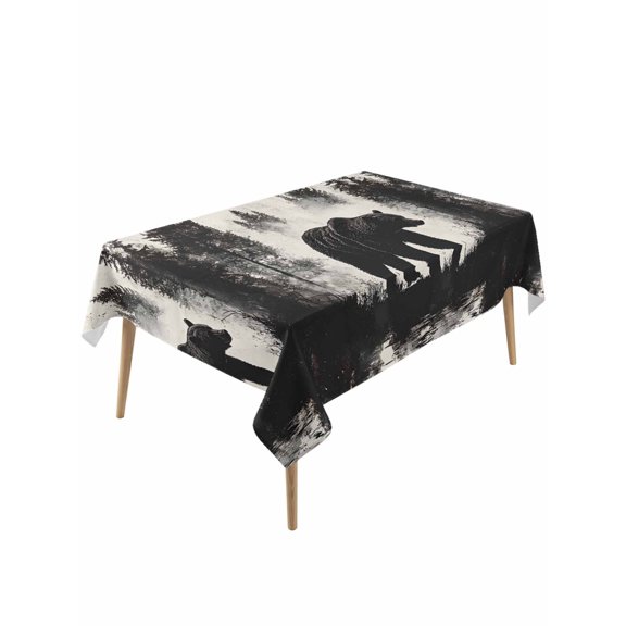 Brown Bear Forest Silhouette Table Cloth 54x108 Inch Rectangle, Vintage Animal Tree Waterproof Tablecloth Washable Table Cover for Party Picnic Dinner Decor