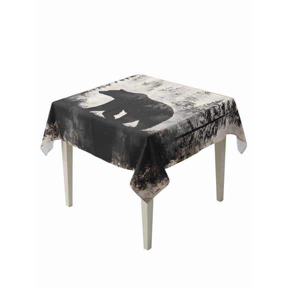 Brown Bear Forest Silhouette Table Cloth 54x54 Inch Square, Vintage Animal Trees Waterproof Tablecloth Washable Table Cover for Party Picnic Dinner Decor