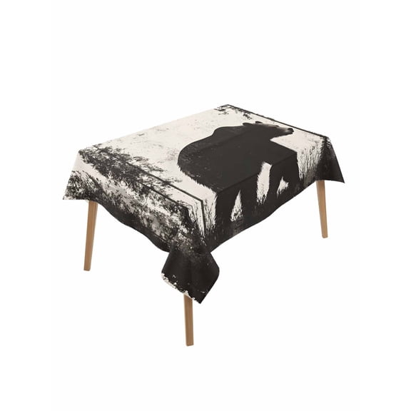 Brown Bear Forest Silhouette Table Cloth 60x102 Inch Rectangle, Retro Animal Tree Waterproof Tablecloth Washable Table Cover for Party Picnic Dinner Decor