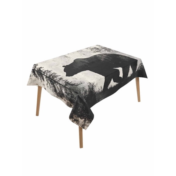 Brown Bear Forest Silhouette Table Cloth 60x84 Inch Rectangle, Vintage Animal Trees Waterproof Tablecloth Washable Table Cover for Party Picnic Dinner Decor