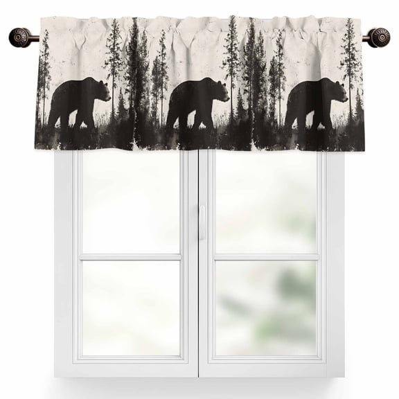 Brown Bear Forest Silhouette Valances for Windows, 54 x 18in, Retro Animal Tree Rod Pocket Kitchen Valance Curtain Light Filtering Window Treatments for Living Room Bedroom, 1 Panel