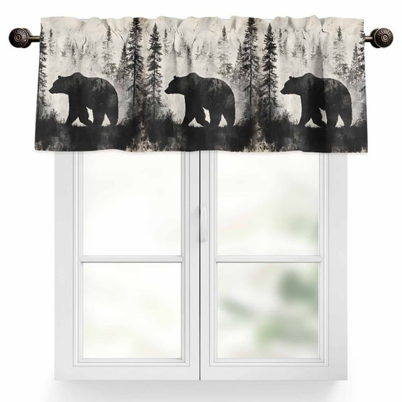 Brown Bear Forest Silhouette Valances for Windows, 54 x 18in, Vintage Animal Trees Rod Pocket Kitchen Valance Curtain Light Filtering Window Treatments for Living Room Bedroom, 1 Panel
