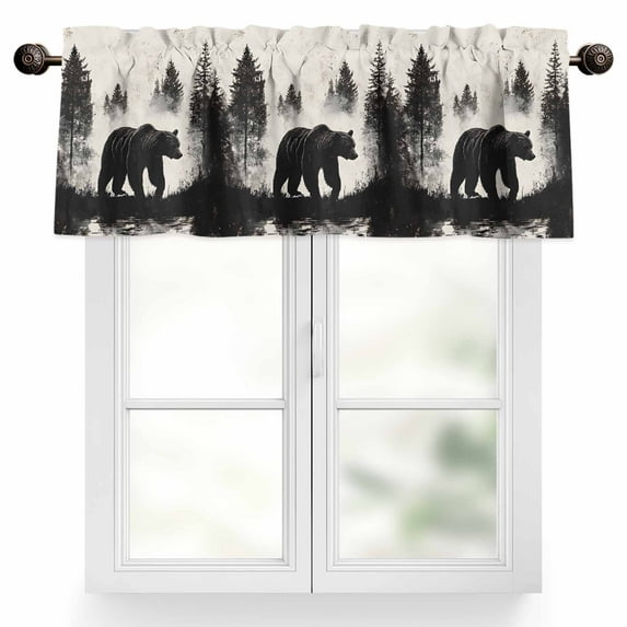 Brown Bear Forest Silhouette Valances for Windows, 60 x 18in, Vintage Animal Tree Rod Pocket Kitchen Valance Curtain Light Filtering Window Treatments for Living Room Bedroom, 1 Panel