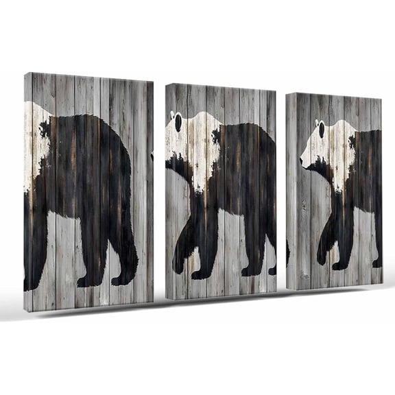 Brown Bear Form Canvas Wall Art 3 Panels, Impressionist Animal Silhouette Framed Wall Decor Modern Artwork Prints Painting for Living Room, Bedroom, Kitchen & Cafe Decor 20" x 24"