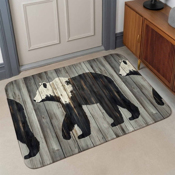 Brown Bear Form Front Door Mat Indoor Entrance, Impressionist Animal Silhouette Absorbent Dirt Resist Welcome Mats Non-Slip Low-Profile Doormat Washable Entry Rug Indoor Outdoor 17x30 Inch