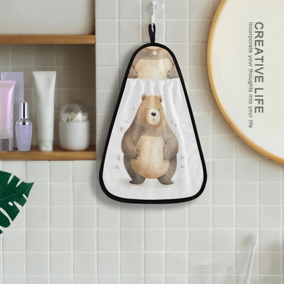 Brown Bear Hanging Towel Kitchen Hand Towel Bathroom Absorbent Towel Machine Washable Quick Dry Dishcloths