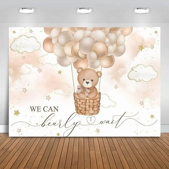 Brown Bear Hot Air Balloon Backdrop For Boy, Background We Can Bearly Wait Baby Shower Party Cake Table Decoration Photo Booth Props