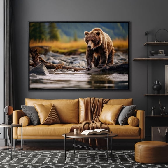 Brown Bear Hunting Fish in a River Wall Art Brown Grizzly Bear Animal Wall Art Bear wall art Brown bear print Poster Decor, Size 24x36 UNFFRAMED F03.1.8l2852