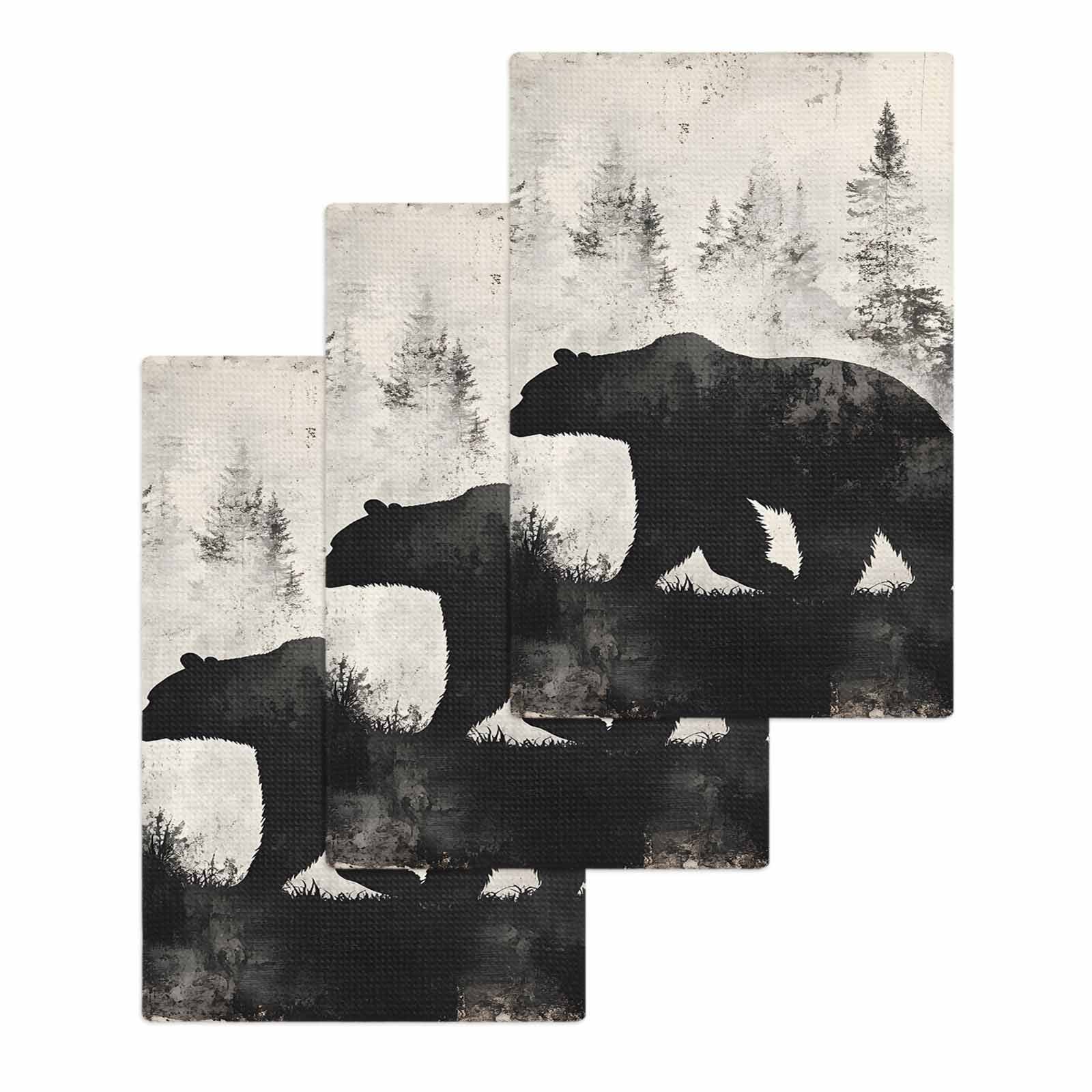Brown Bear Kitchen Dish Towels for Drying Dishes Set of 3, Retro Forest ...