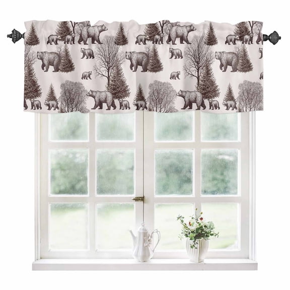 Brown Bear Kitchen Valances for Windows 42x18 Inch Kitchen Curtains Valances Rod Pocket Hunting Bear Forest Wildlife Animals Vintage Bathroom Window Valances for Window Treatment Decor