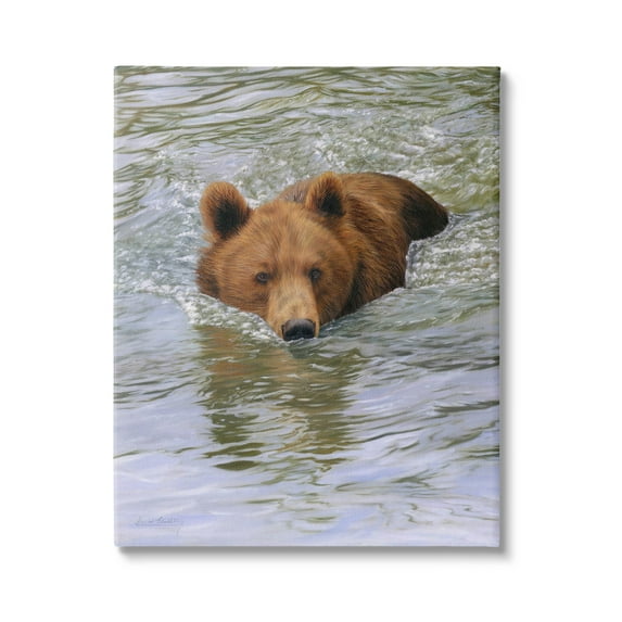 Brown Bear Lake Water Splash Animals & Insects Photograph Gallery Wrapped Canvas Print Wall Art