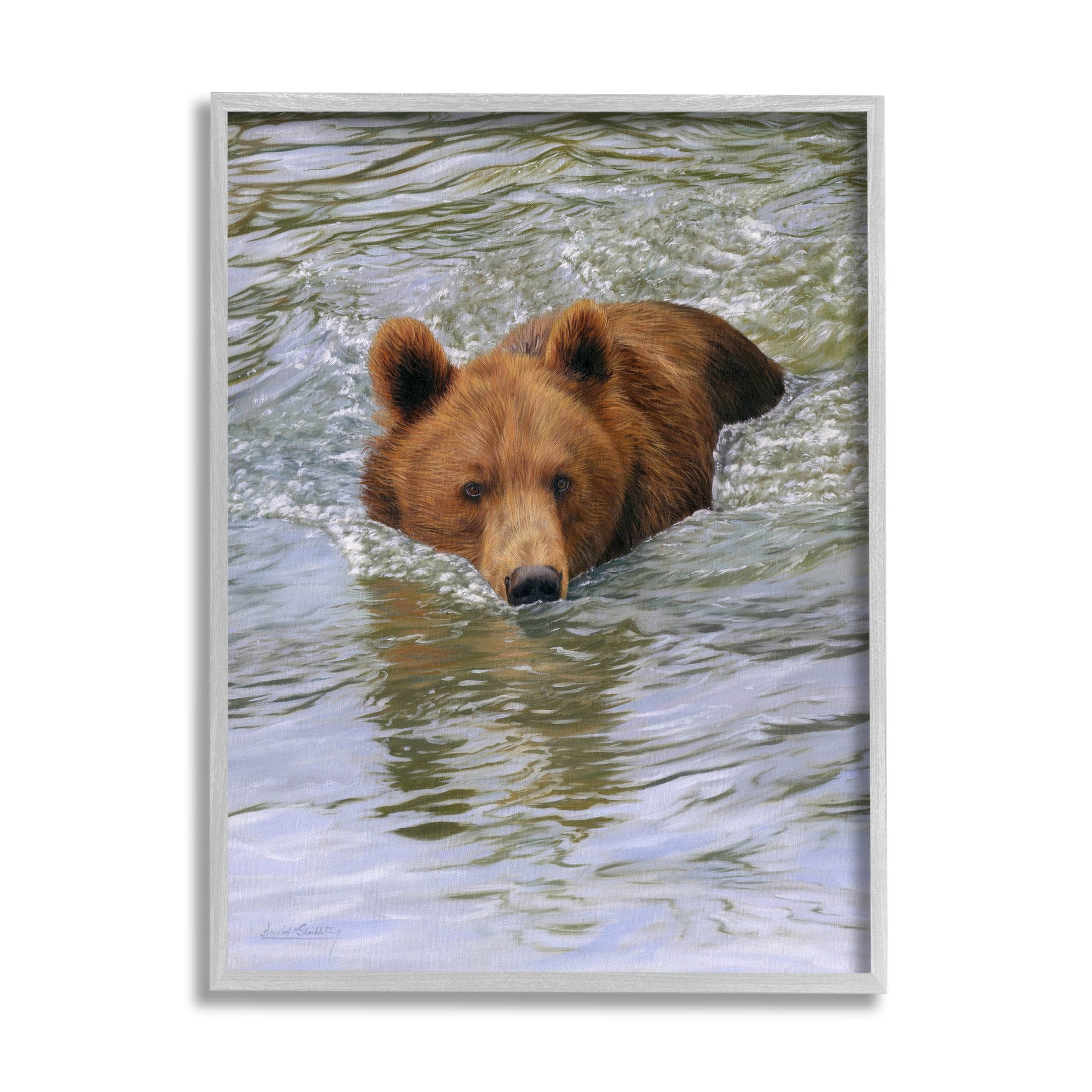 Brown Bear Lake Water Splash Animals & Insects Photograph Gray Framed Art Print Wall Art