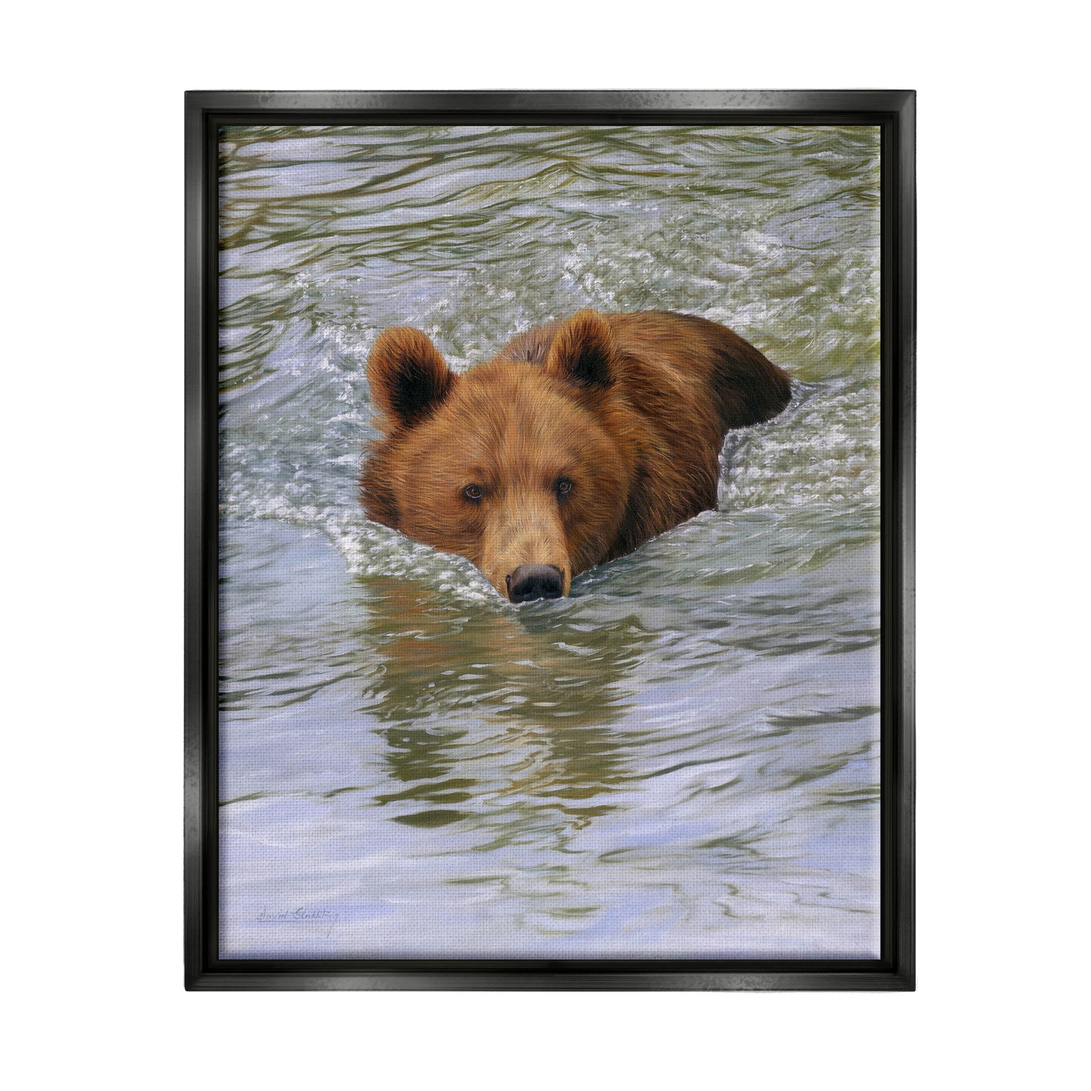 Brown Bear Lake Water Splash Animals & Insects Photograph Jet Black Framed Art Print Wall Art