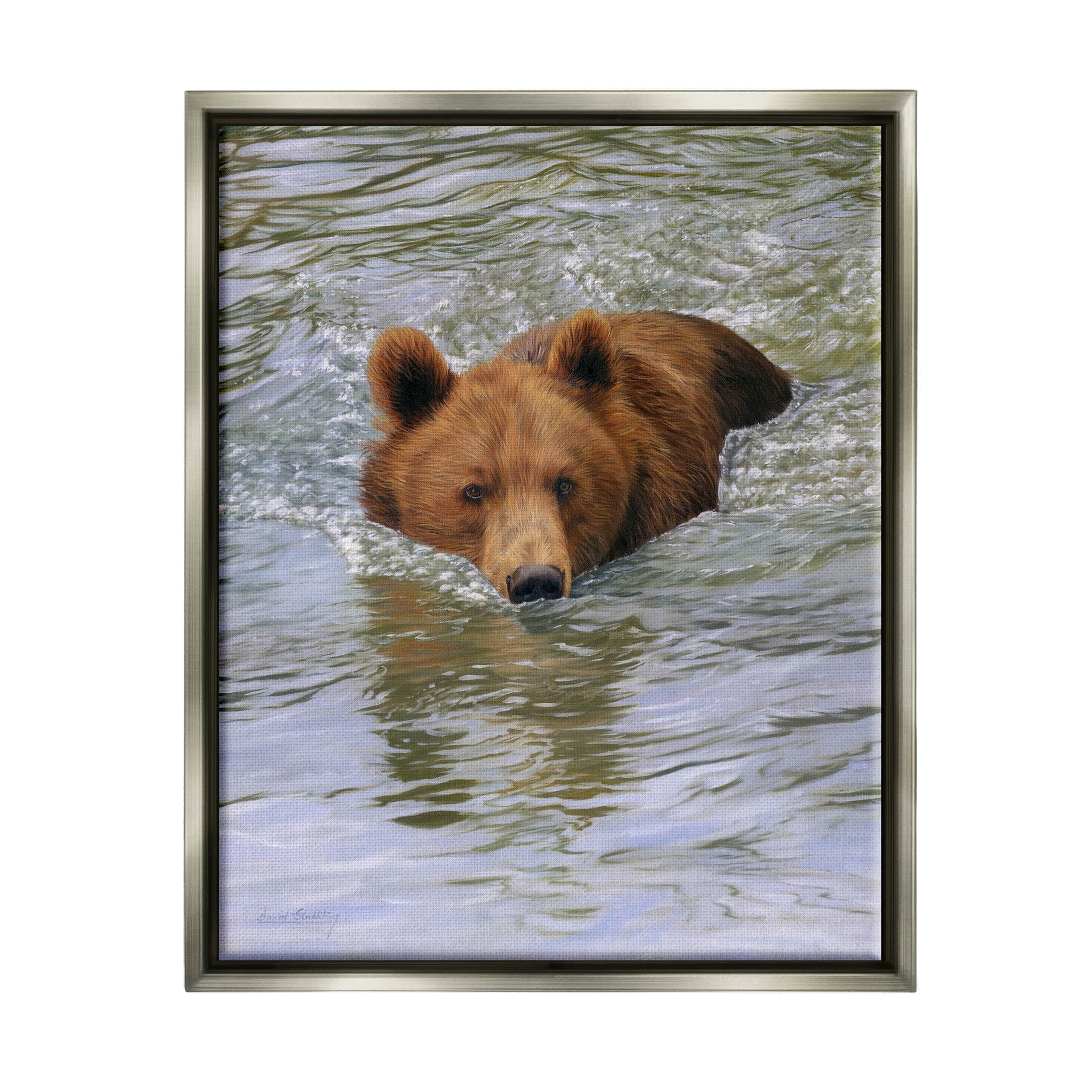 Brown Bear Lake Water Splash Animals & Insects Photograph Luster Gray Framed Art Print Wall Art