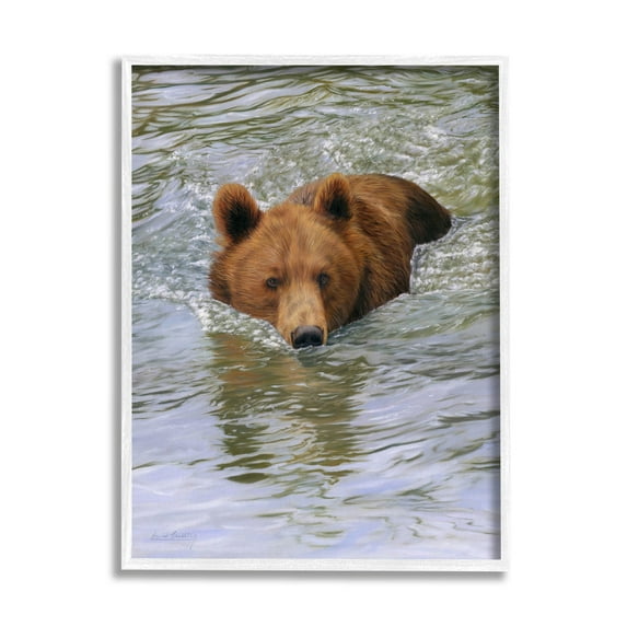 Brown Bear Lake Water Splash Animals & Insects Photograph White Framed Art Print Wall Art