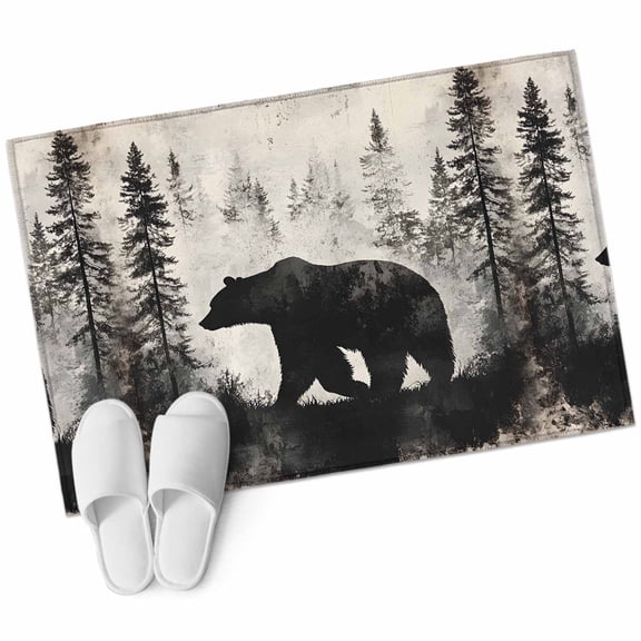 Brown Bear Large Area Rugs for Bedroom Living Room, Soft Non Slip Carpet Bedside Rug, Retro Forest Nature Tree Silhouette Mountain Rectangle Floor Cover Kitchen Accent Rug 2'x3' for Office