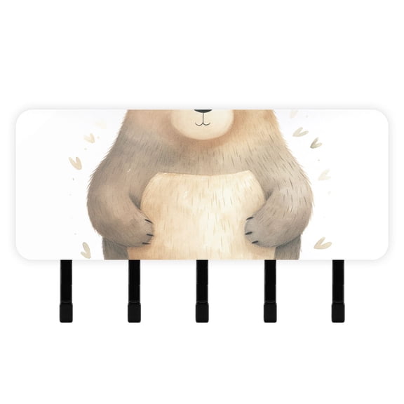 Brown Bear Mail Holder Organizer Wall Mount with Shelf Key Holder Key Rack with 5 Key Hooks for Wall Decorative