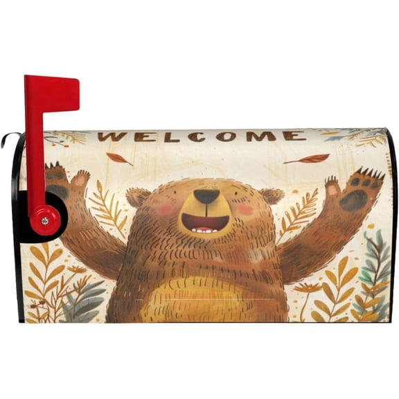 Brown Bear Mailbox Cover Mailbox Wraps, Waterproof Mailbox Covers Magnetic Post Box Cover Standard Size 21"X 18" Garden Yard Outside Farmhouse Home Decor