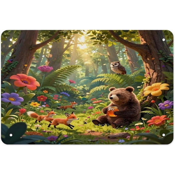 Brown Bear Metal Signs Decor Metal Wall Decor 12x8 Inch for Interior And Exterior Wall Decoration(Iron)